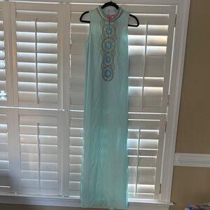 Lilly Pulitzer Aqua Maxi Dress with Embellished Placket